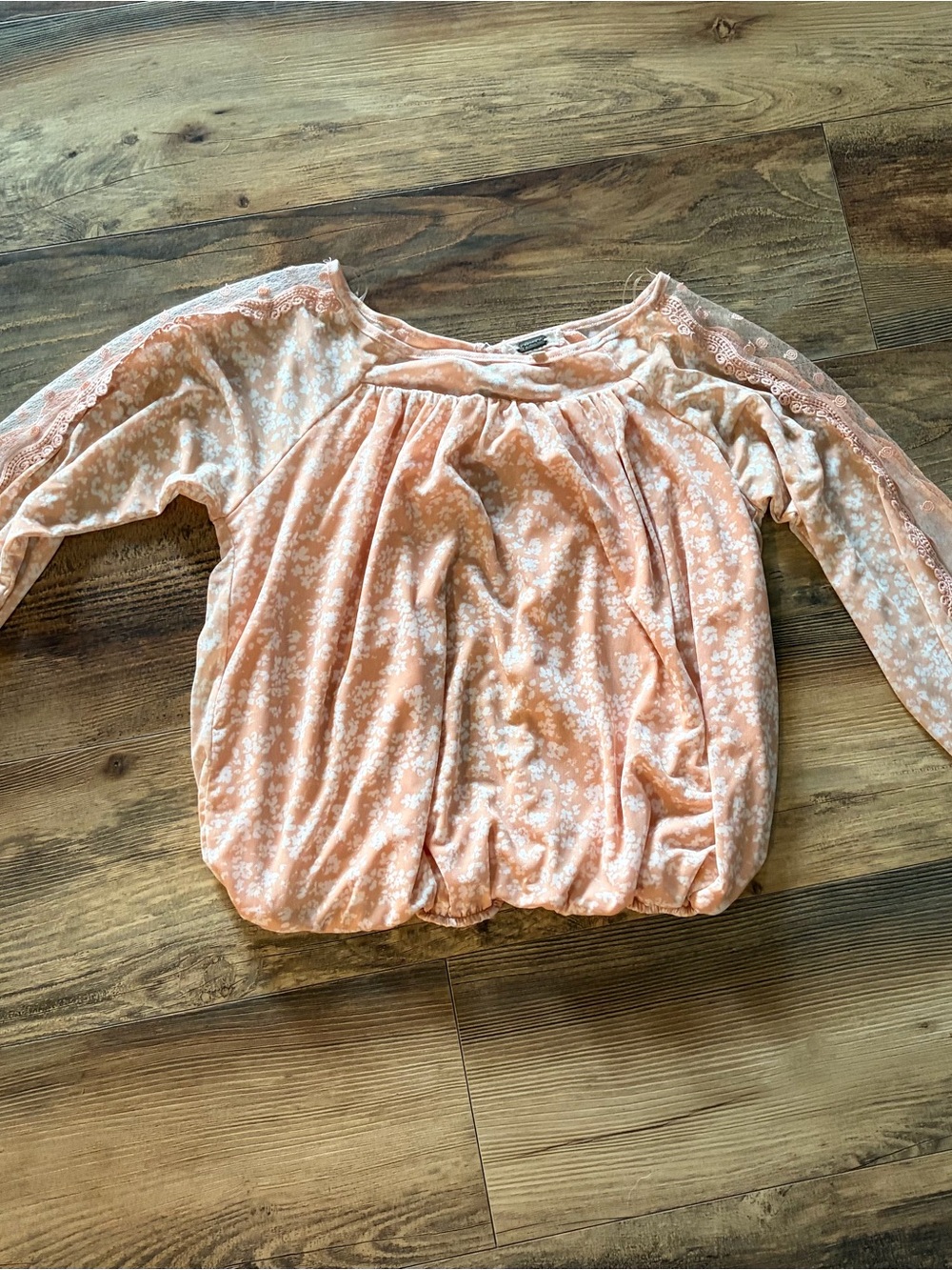 gimmicks by BKE Peach Floral Lace-Accent Blouse